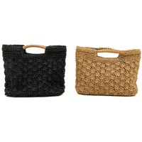 Sac en papier tressé doublé coton 2 coloris, écologique, poche intérieure, fermeture bouton, plage ville