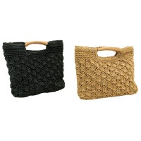 Sac en papier tressé doublé coton 2 coloris, écologique, poche intérieure, fermeture bouton, plage ville