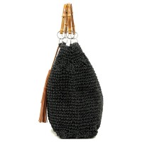 Miljövänlig strand flätad papperspåse, bomull fördubblades, bambu handtag, zippad ficka