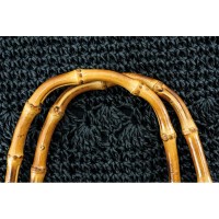 Miljövänlig strand flätad papperspåse, bomull fördubblades, bambu handtag, zippad ficka