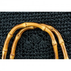 Sacchetto di carta intrecciato spiaggia eco-friendly, cotone raddoppiato, maniglie di bambù, tasca con cerniera