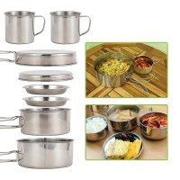 Cameric Kitchen Battery 8 Pieces Stainless Steel Pans, Stove, Cups and Plates Compact Kit Outdoor