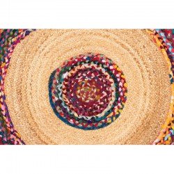 Round mat in natural jute Ø 90 cm with colored fringes in recycled cotton bohemian style
