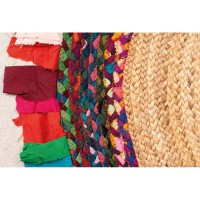 Tappeto rotondo di iuta naturale Ø 90 cm con frange colorate in stile bohémien di cotone riciclato