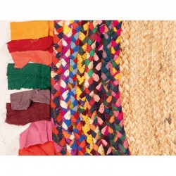 Natürlicher Jute Runde Teppich Ø150 cm mit mehrfarbigen Fransen in recycelter Baumwolle