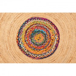 Naturlig Jute Round Rug Ø150 cm med flerfarvede frynser i genbrugt bomuld