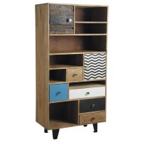Mango wood furniture for living room and office 7 niches, 2 doors, 5 drawers, metal legs