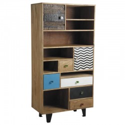 Mango wood furniture for living room and office 7 niches, 2 doors, 5 drawers, metal legs