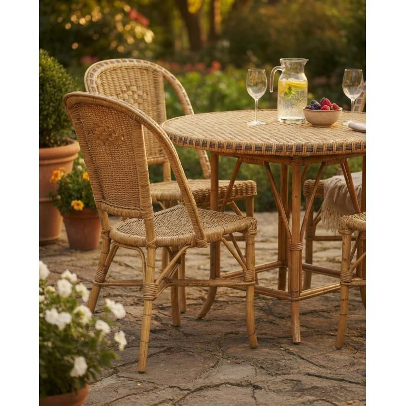 Rattan Runder Tisch und Manau Ø80 cm Garten, Veranda, überdachte Terrasse, Wohnzimmer, Küche
