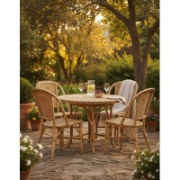 Rattan Mesa Redonda e Manau Ø80 cm Jardim, Varanda, Terraço Coberto, Sala de estar, Cozinha
