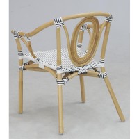 Fauteuil de jardin en rotin naturel assise en rotin synthétique noir et blanc