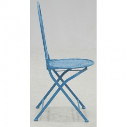 Folding blue metal garden chair