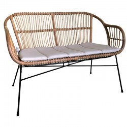 Rattan trädgårdsmöbler 2 fåtöljer + 1 soffa 2 platser med kuddar + 1 rundbord