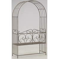 Oude metalen buiten tuinbank met decoratieve boog, metalen bank ontspanning en vintage charme