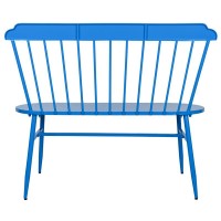 Blå lakeret metal havebænk, moderne udendørs bænk design