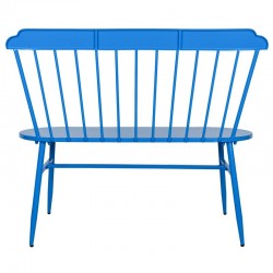 Blå Lakkert Metal Garden Benk, Modern Outdoor Bench Design