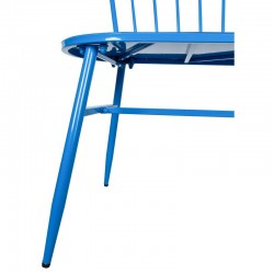 Blau lackierte Metallgartenbank, moderne Tischdesign im Freien