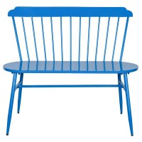 Blue lacquered metal garden bench, Modern design outdoor bench