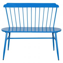 Blå lakeret metal havebænk, moderne udendørs bænk design