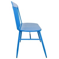 Blau lackierte Metallgartenbank, moderne Tischdesign im Freien