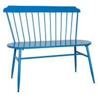 Banco da giardino in metallo laccato blu, design moderno da banco all'aperto
