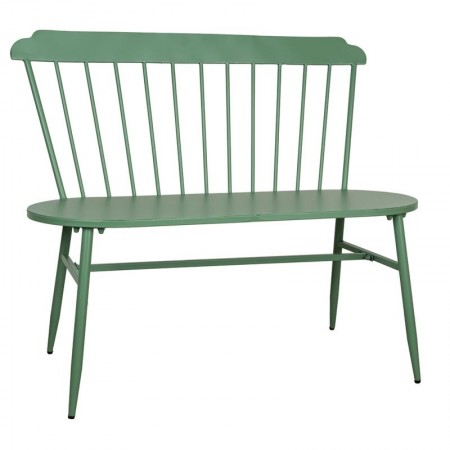 Banc de jardin extérieur en métal laqué vert, confort moderne
