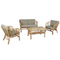 Garden furniture in natural rattan 4 rooms, sofa 2 seats, 2 armchairs and outdoor coffee table