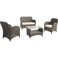 Conjunto de móveis de jardim de rattan sintéticos, 2 poltronas, 2 lugares de sofá, mesa de café