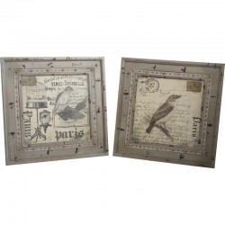 Set di 2 tavoli Birds Birds Frame grigio invecchiato - Stile parigino della decorazione della parete romantica