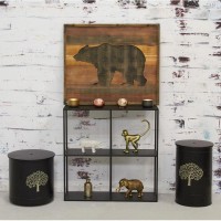 Grey painted wood wall frame with bear decoration, rustic country style wallboard