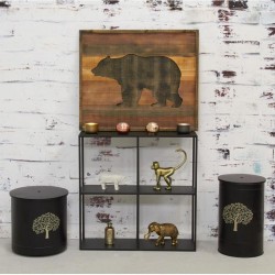 Cadre mural en bois peint gris avec décoration ours, tableau mural rustique style campagne