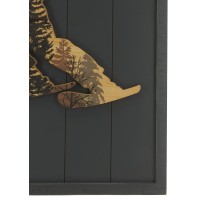 Wall frame in black wood, decorative table mountain skier for modern interior