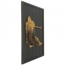 Quadro de parede de madeira preto, esquiador de montanha de mesa decorativa para interior moderno