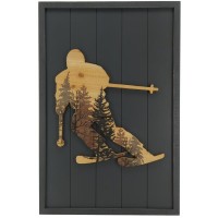 Marco de pared de madera negro, esquiador de montaña de mesa decorativa para el interior moderno