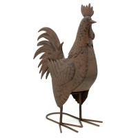 Coq décoratif en métal brun à poser, Sculpture poule jardin, décoration extérieure rustique
