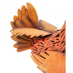 Poule décorative en métal roux à poser, décoration de jardin extérieure originale et résistante
