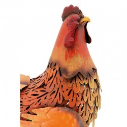 Poule décorative en métal roux à poser, décoration de jardin extérieure originale et résistante