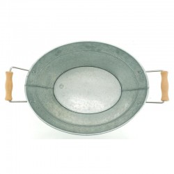 Bacino ovale vintage in metallo galvanizzato con manici in legno, decorazione retrò, giardino o casa