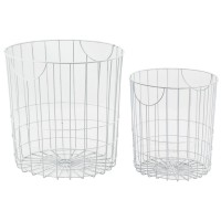 Lot de 2 paniers de rangement ronds en métal laqué blanc avec poignées design moderne