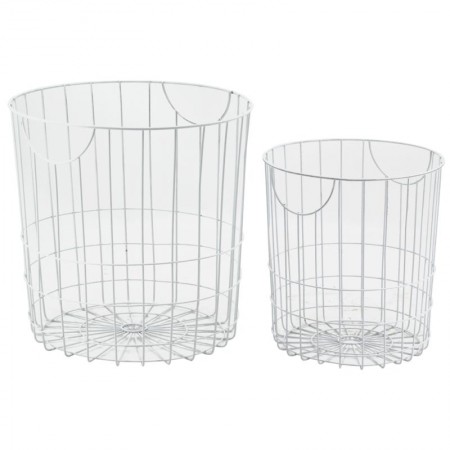 Set di 2 cestelli rotondi di stoccaggio in metallo laccato bianco con maniglie di design moderno