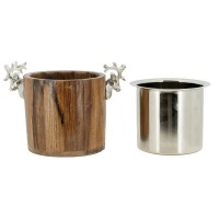 Cubo de champán de madera reciclado con cucharón de hielo de ciervo de aluminio diseño rústico