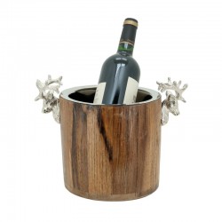 Secchio di champagne in legno riciclato con cervo di alluminio testa di ghiaccio secchiello design rustico