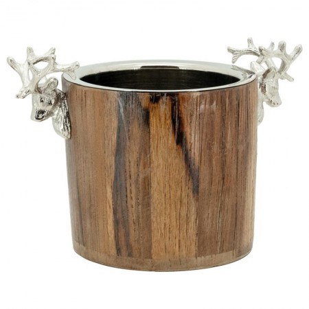 Recycled wooden champagne bucket with deer head in aluminium ice bucket rustic design