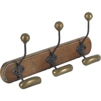 Gancio da parete in legno e metallo 3 ganci Scolaro stile vintage, supporto per cappotto a muro decorativo