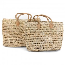 Serie von 2 natürlichen Palmkabinen mit dickem Öl-Leder-Anses, schicker und dauerhafter Handicap-Tasche