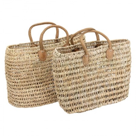 Serie von 2 natürlichen Palmkabinen mit dickem Öl-Leder-Anses, schicker und dauerhafter Handicap-Tasche