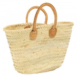Sac cabas en palmier avec anses épaisses en cuir huilé