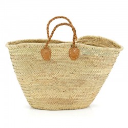 Cabas Palm Basket con manici in pelle contorta, sacchetto di Bohemian Beach Summer Chic