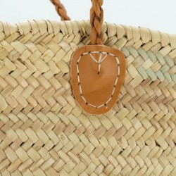 Cabas palm basket with twisted leather handles, chic bohemian bag summer beach market