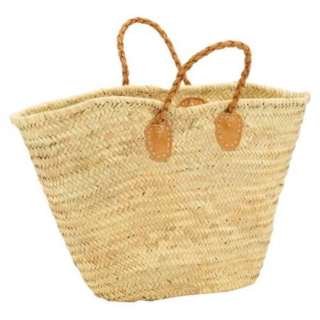 Cabas Palm Basket med Twisted Leather Håndtak, Chic Summer Beach Bohemian Bag